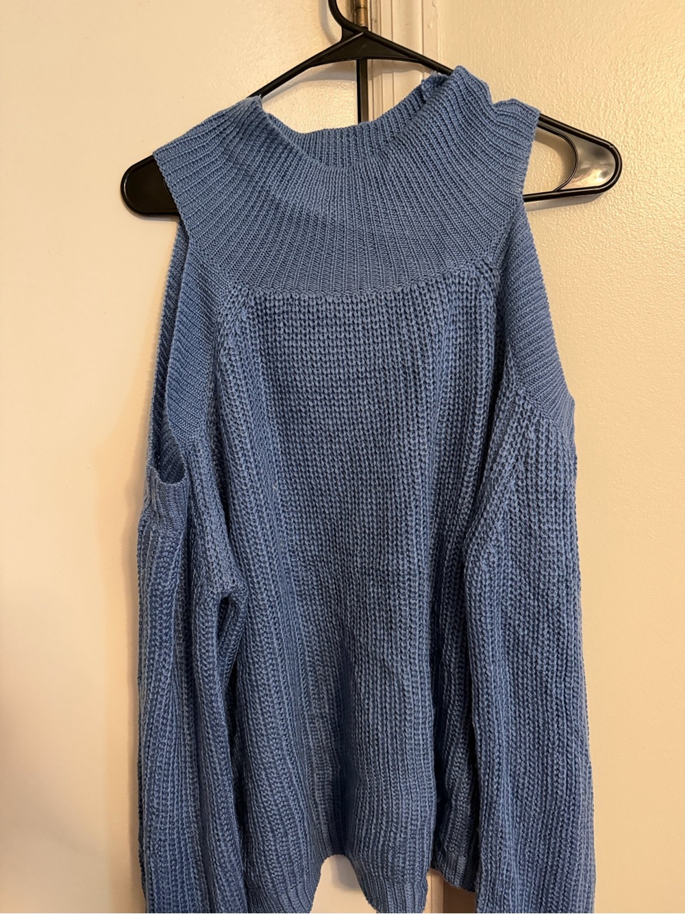 Chic Soul Dusty Blue Off-Shoulder Knit Sweater